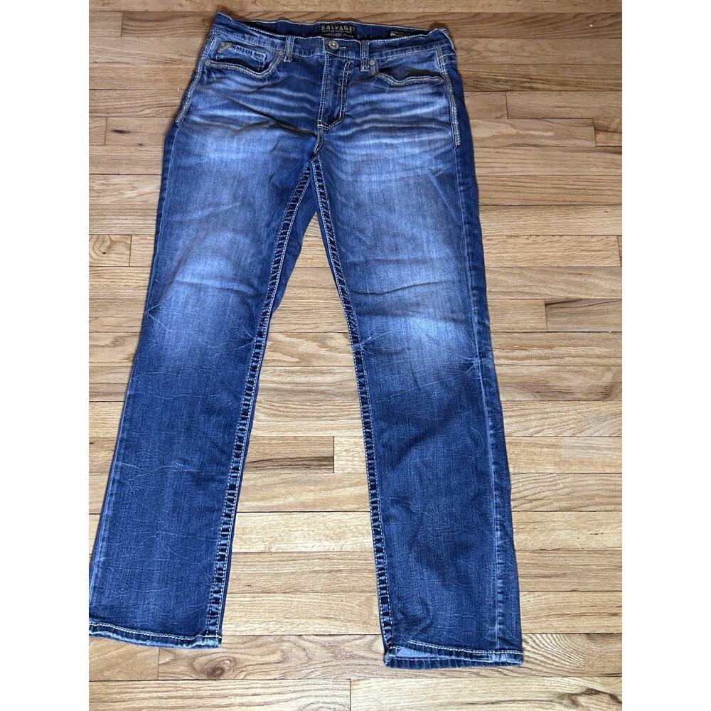 Men Buckle Salvage Jeans Sz 34 Medium Wash